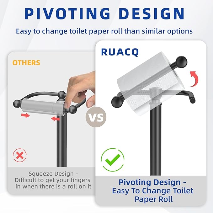 RUACQ Toilet Paper Holder Stand, Bathroom Toilet Paper Roll Holder Free Standing, Toilet Tissue Holder Stand with Post Pivoting Design, Stable Weighted Base, SUS304 Stainless Steel (Oil Rubbed Bronze)