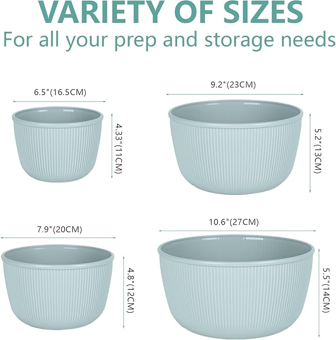 BoxedHome Mixing Bowls with Lids - 8 Piece Plastic Nesting Bowls Set includes 4 Prep Bowls and 4 Lids, Microwave and Dishwasher Safe, Green