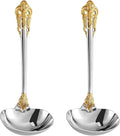 KEAWELL Premium 7.5 inch Luxury Gravy Ladle, 18/10 Stainless Steel, Small Gravy Spoon for Home. Solid and Sturdy, Dishwasher Safe. (2, Gold Accent)
