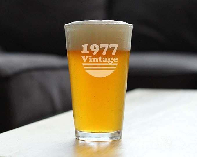 Vintage 1977 Pint Glass for Beer - 48th Birthday Gifts for Men or Women Turning 48 - Fun Bday Party Decor - 16 oz