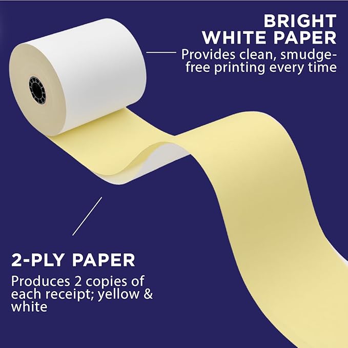 2-Ply White/Yellow Carbonless Paper for Toast Kitchen Printer by Paper Planet | 18 Rolls | TKP300 SNBC BTP-M300