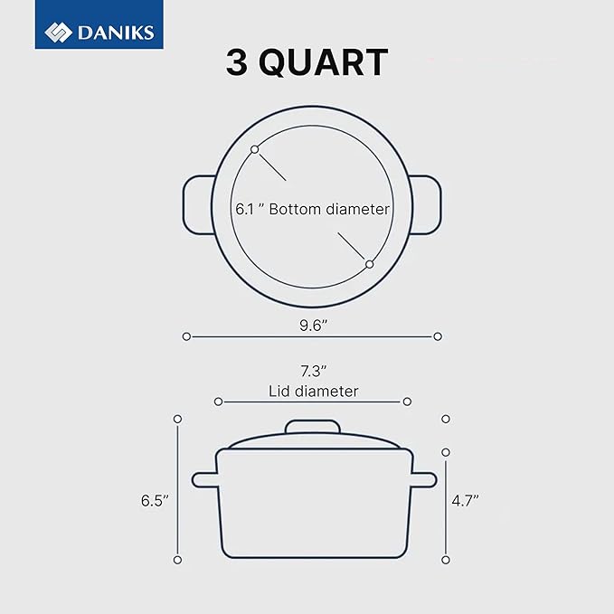 Daniks Standard Stainless Steel Stock Pot with Glass Lid – Induction 3 Quart, Dishwasher Safe, Measuring Scale, For Soup, Pasta, Stew, Silver
