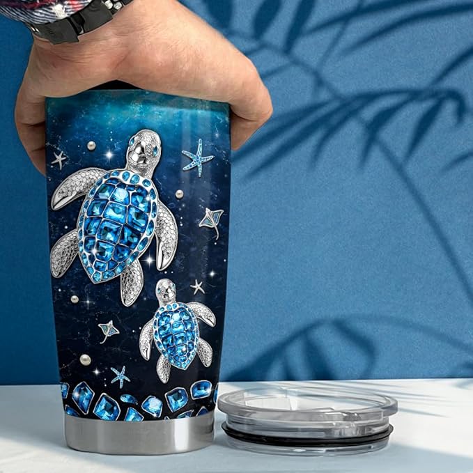 SANDJEST Sea Turtle Tumbler 20oz Stainless Steel Insulated Tumblers Coffee Travel Mug Cup Jewelry Drawings Style Turtles Gifts for Women Girls Teen Gift for Birthday Christmas