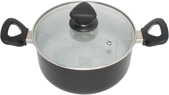 IMUSA 3 Qt Gray Speckled Ceramic Caldero Dutch Oven Stock Pot with Glass Lid – Nonstick Rice, Soup, Stew Pot for Hispanic Cooking, Vegetables, Pasta & Everyday Meals