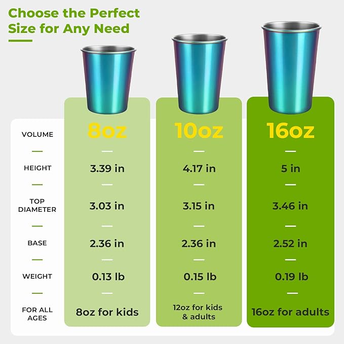 4 Pack 12oz Stainless Steel Cups, Stainless Steel Rainbow Electroplating Beer Pint Cups, Stainless Steel Tumbler for Home & Outdoor Activities, Stackable Drinking Glasses, Reusable, BPA Free