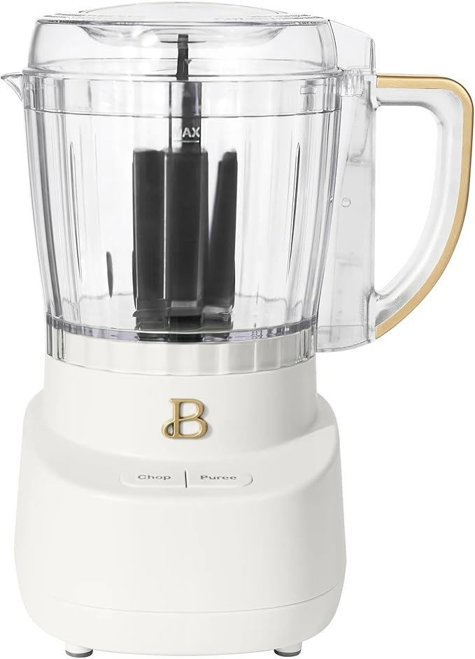 Beautiful 3-Cup Food Chopper, Electric Mini Processor with Plastic Bowl, BPA-Free, Stainless Steel Blade, Dishwasher Safe, Compact Touch Control Kitchen Appliance Powerful 250-Watt (White Icing)