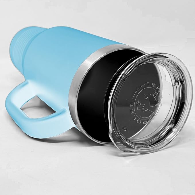 LaserGram 40oz Vacuum Insulated Travel Mug with Handle, Sushi, Personalized Engraving Included (Light Blue)
