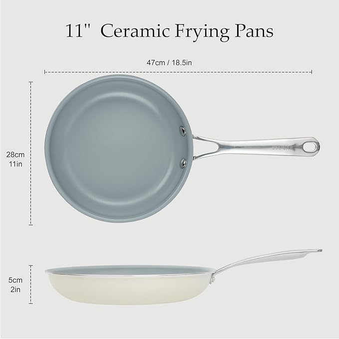 28CM Ceramic Frying Pan with Stainless Steel Handle - Perfect Non Stick Frying Pans for Steak & Non Stick Cooking - Ceramic Pans Frying Pan Trendy Kitchen Essential for Young Chefs