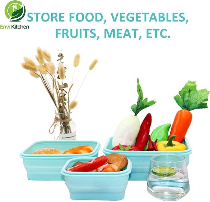 Food Storage Containers with Airtight Lids - Collapsible Container for Kitchen, Pantry Organization - Silicone Air Tight Snack, Lunch Organizer Set - Oven, Microwave, Freezer-Safe - 3 Pack