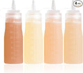Condiment Squeeze Bottles, 16 oz Silicone Squeeze Bottles For Sauces, Leak Proof Condiment Containers with Extra Interchangeable lid, Easy Squeeze for Oil, Honey & Dressings, BPA FREE (4 Pack)