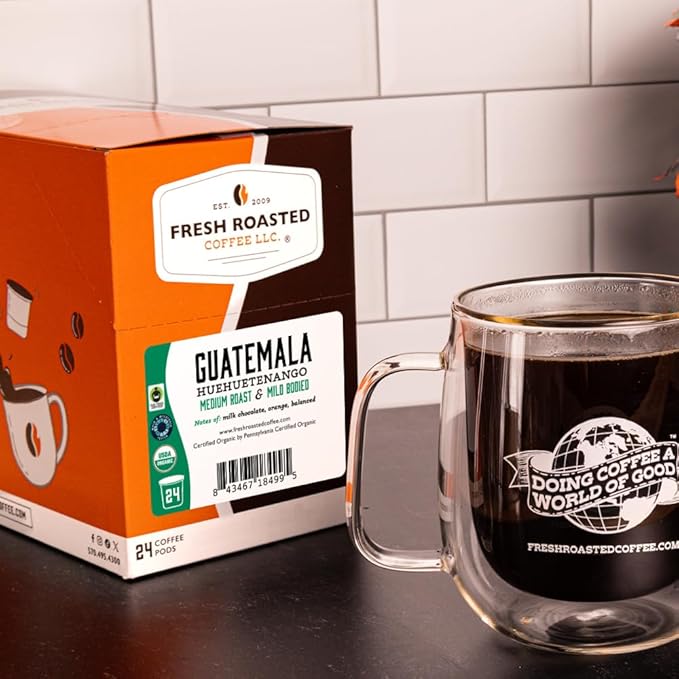 Fresh Roasted Coffee, Organic Guatemala | Single Origin, USDA Organic, Mold & Myco 3rd Party Tested, Kosher | 72 Pods for K Cup Brewers