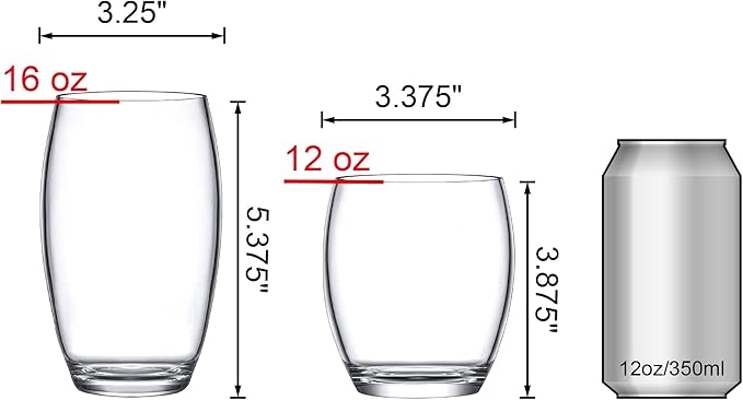 Amazing Abby - Fraternity - 12-Ounce and 16-Ounce Plastic Tumblers (Set of 8), Plastic Drinking Glasses, All-Clear Reusable Acrylic Cups, BPA-Free, Shatter-Proof, Dishwasher-Safe