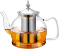 Glass Teapot 40oz/1200ml with Removable Infuser, Borosilicate Clear Tea Kettle, Stovetop Safe Tea Kettle Blooming Loose Leaf Teapots, for Camping, Travel