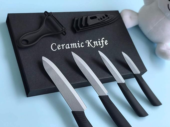 Ceramic Knife Set - Black 5 Piece, 6" Chef, 5" Utility, 4" Fruit, 3" Paring, Peeler