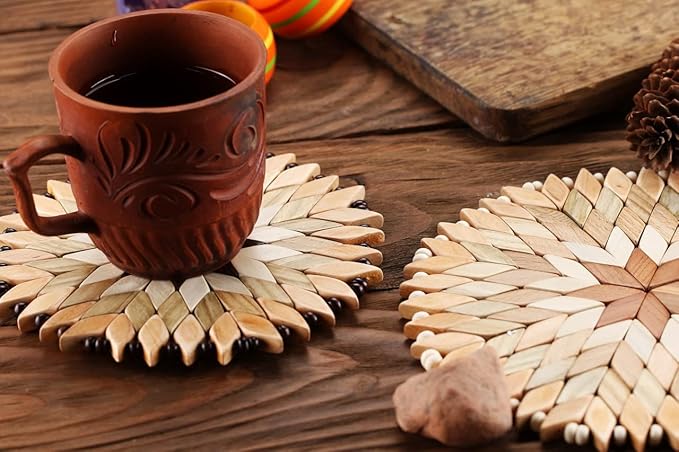 Set of 2 Large Handmade Wooden Trivets for Hot Dishes - Diameter 9" and 7"- Big Coasters and Hot Pads - Great Kitchen Gift Idea - by SPL Woodcraft Ukraine