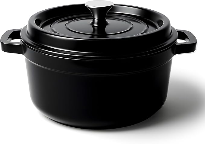 6.5 Quart Dutch Oven Pot with Lid, Non Stick Enameled Cast Iron Dutch Oven for Bread Baking, Heavy-Duty, Oven Safe Ceramic Cookware Up to 500°F for Baking, Braising, Stews, Roasting, Black