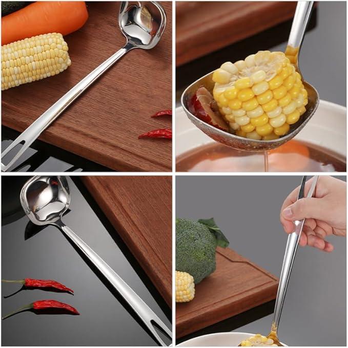 Cabilock 316 Stainless Steel Soup Ladle Square Head Nonslip Handle for Kitchen Cooking Utensils Slotted Serving Spoon