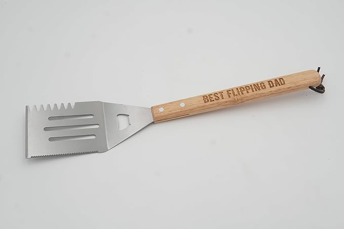 Grill Spatula for Kitchen, Stainless Steel BBQ Scraper, Customized Flat Top Flipper with Wooden Handle-Best Flipping DAD