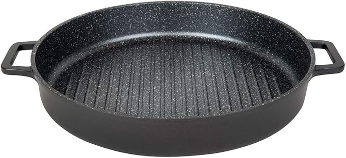 MasterPan Non-Stick Stovetop Oven Grill Pan with Heat-in Steam-Out Lid, nonstick cookware, 12", Black,