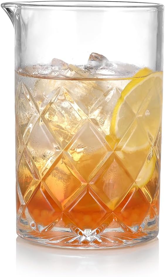 Cocktail Mixing Glass Bartender | 24oz Crystal Bar Stirring Glass | Old Fashioned Cocktail Beaker | Clear Drinks Stirred Pitcher Professional Whiskey Barware Bartending Mixer