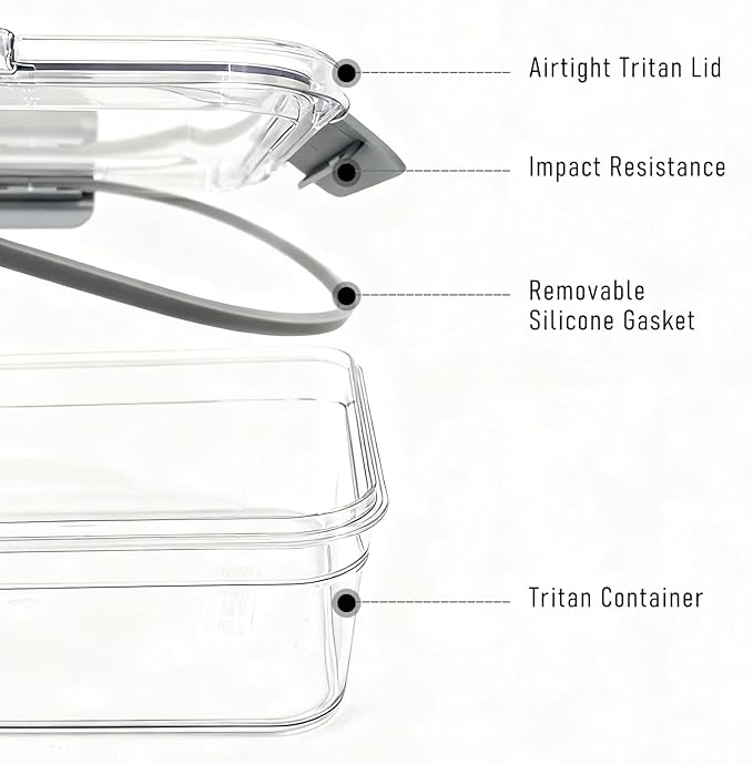 Tritan Plastic Food Storage Containers, Airtight Tritan Plastic Locking for Fridge Freezer, Meal Prep, Deli Meat, Snacks, 8 Containers with Lids, 16 pieces, Clear