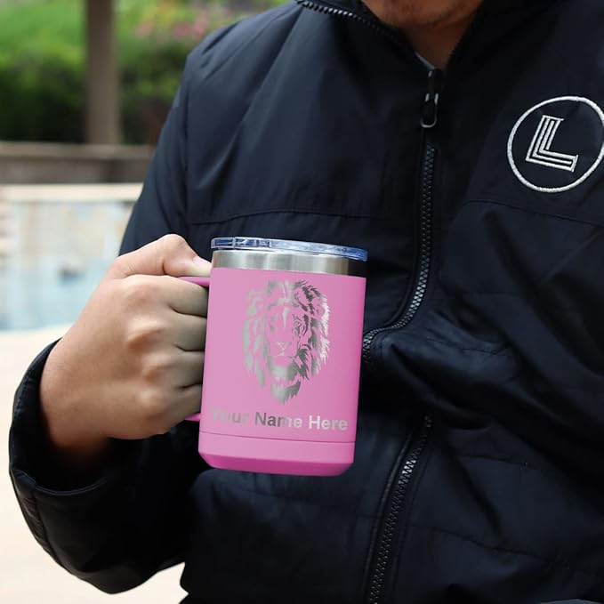LaserGram 15oz Vacuum Insulated Coffee Mug, Tiki Statue, Personalized Engraving Included (Light Purple)
