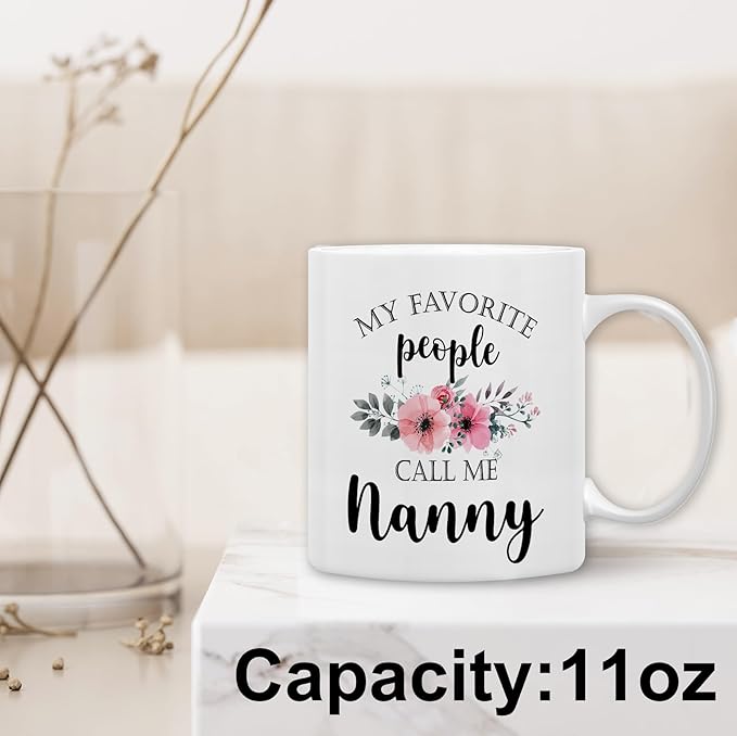 QASHWEY Nanny Coffee Mug, Nanny Gifts for Grandma, NannyGifts from Grandkids, Grandma Coffee Mug, Mothers Day Mug Tea Cup Gifts for Nanny, My Favorite People Call Me NannyCoffee Cups Ceramic 11oz
