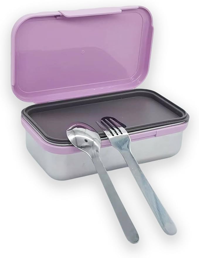 Stainless Steel Small Bento Box for Adults - Leakproof Microwave Safe Lunch Box for Work, Meal Prep and On the Go with Utensils & Bag (Purple), Compact-Sized for Moderate Appetites