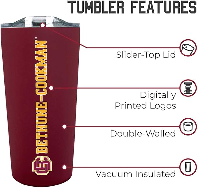 Campus Colors NCAA Stainless Steel Tumbler perfect for Gameday - 18 oz - Double Walled - Keeps Drinks Perfectly Insulated (Bethune-Cookman University - Maroon)