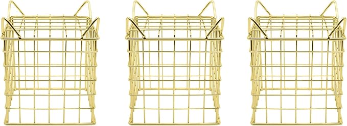 Set of 3 Square Metal Wire Coffee Pod Holder Baskets (Gold)