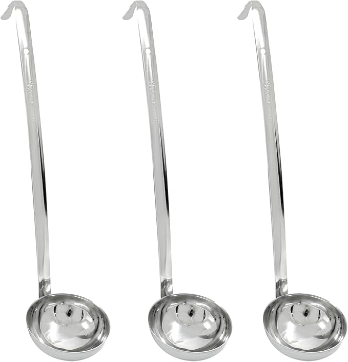 Piutouyar 3 Pcs 4 oz Soup Ladle Set, Stainless Steel Ladle with Long Hooked Handles Kitchen Cooking Serving Ladle Accessories for Cooking Soup Sauce Stews