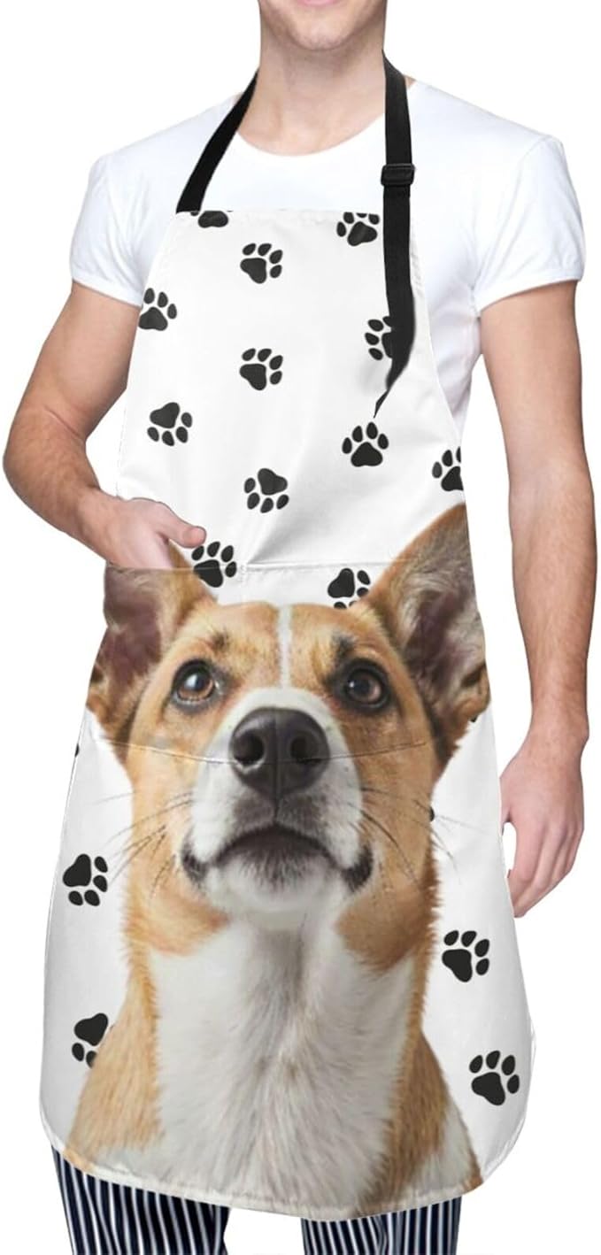 Custom Dog Face Apron for Men Women, Personalized Photo Bib Apron with Pockets, Customized Chef Aprons