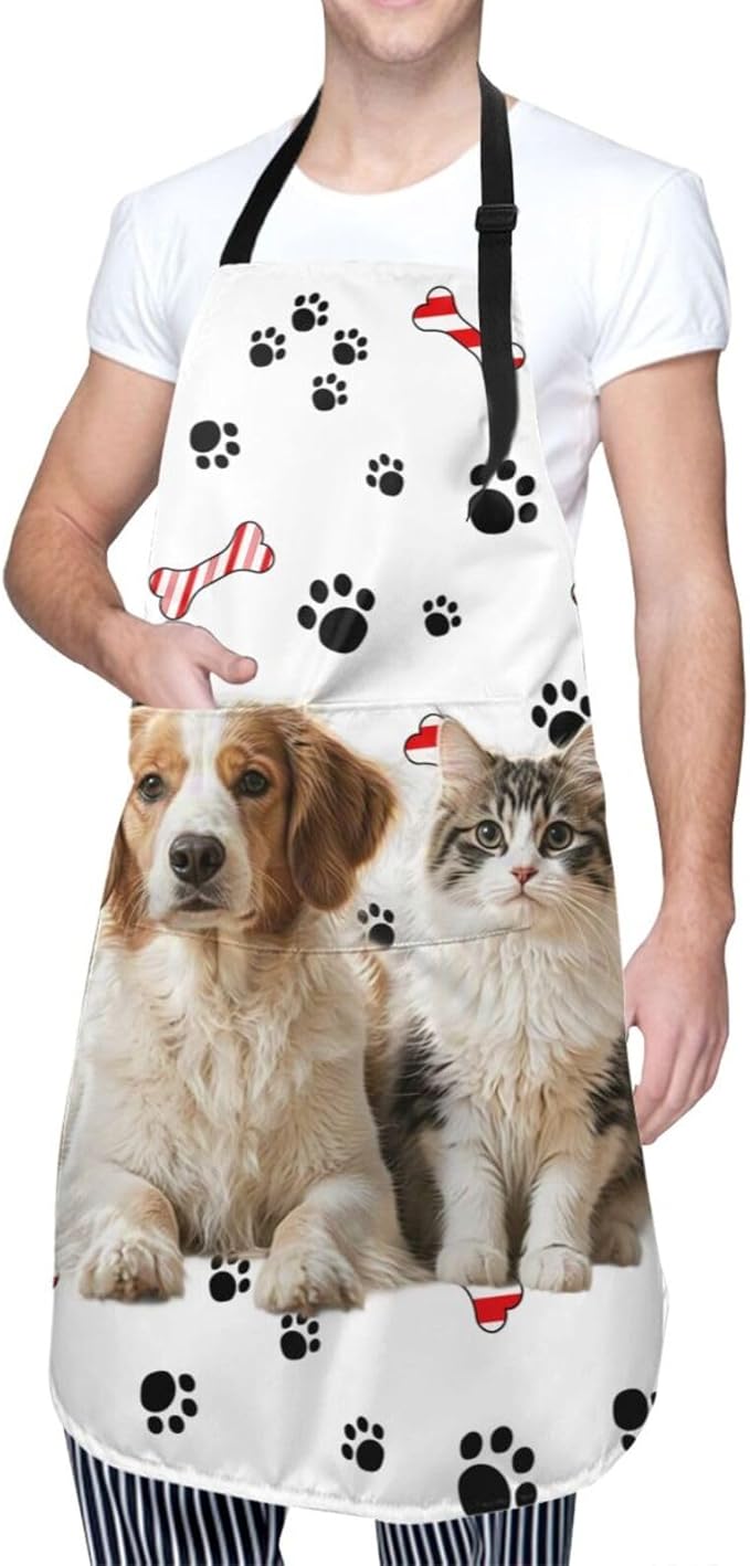 Custom Dog Face Apron for Men Women, Personalized Photo Bib Apron with Pockets, Customized Chef Aprons