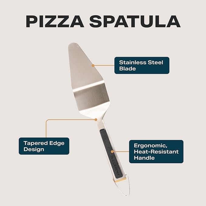 Current Pizza Spatula, Heavy-Duty Stainless Steel Pizza Pie Server with Tapered Edge, Ergonomic Handle for Comfort, Non-Slip Grip, Dishwasher Safe
