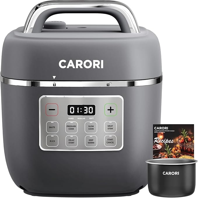 Electric Pressure Cooker 3QT, 8-Function Compact Multi-Cooker with Ceramic Nonstick Pot for Saute, Pressure Cook, Slow Cook, Meat Stew, Rice, Delay Start, Keep Warm, Safe Venting, Gray