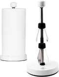 Dear Household Stainless Steel Paper Towel Holder Easy One-Handed Operation - This Sturdy Weighted Paper Towel Dispenser Countertop Model Has Suction Cups and Holds All Paper Towel Rolls - White