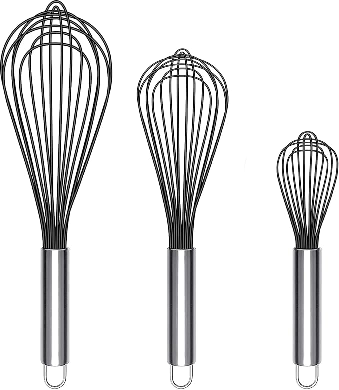 Danish Dough Whisk Stainless Steel Dough Hook Dutch Whisk for Sourdough Bread Dough Mixer Hand Wooden Handle Kitchen Whisking Mixing Tool Bread Making Tools and Supplies (3 Pack Black)