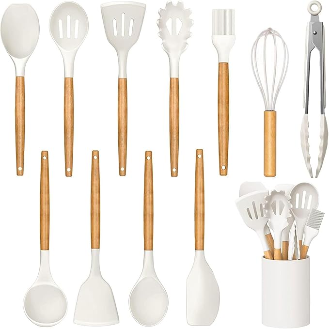 Silicone Cooking Utensils Set For Kitchen, Spoons Spatula Spatulas Accessories, Baking Heat Resistant Cookware De Home, Rubber New Apartment Decor, Plastic Nonstick Turner Tool (white)