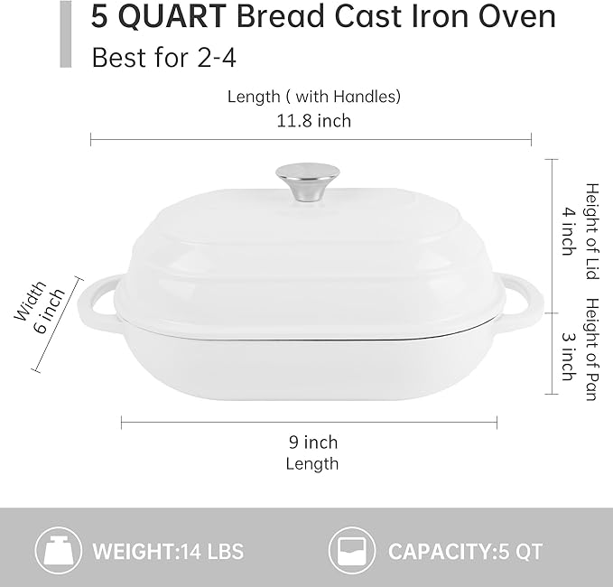 Premium Enameled Cast Iron Dutch Oven for Bread Baking | Non-Stick 5QT Oval Bread Oven with Lid | Perfect for Sourdough, Loaf, and Artisan Baking (Beige, 5 QT)