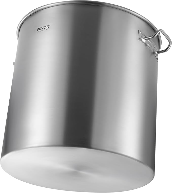 VEVOR Stainless Steel Stockpot, 100 Quart Large Cooking Pots, Cookware Sauce Pot with Basket, Lid, and Handle, Heavy Duty Commercial Grade Stock Pot, Sanding Treatment, for Large Groups Events Silver