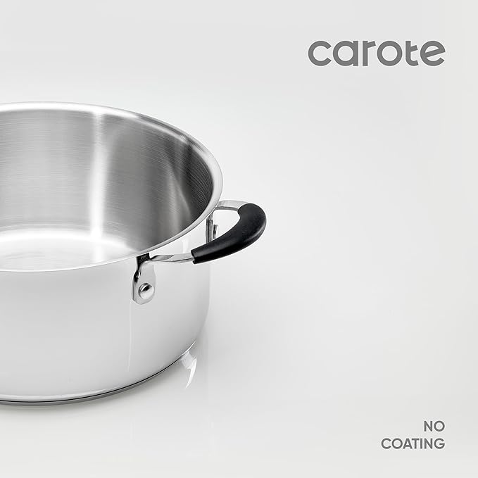 Carote Stainless Steel Stock Pot - 5 Quart Heavy Duty Induction Cooking Pot with Visible Lid for Pasta, Soup, Spaghetti, Bottom Big Stockpot, Deep Cookware for Canning, Boiling, Simmer, Silver