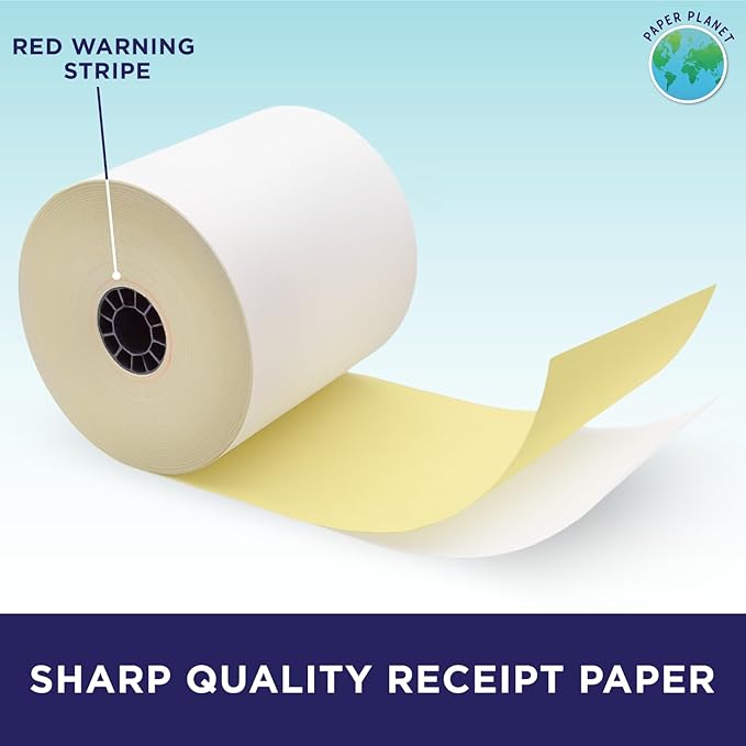 2-Ply White/Yellow Carbonless Paper for Toast Kitchen Printer by Paper Planet | 18 Rolls | TKP300 SNBC BTP-M300