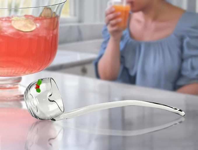 Artland Holly Days Punch Glass Ladle - Festive Holiday Kitchenware for Serving Punch, Soup, Sauces, and More - Elegant, Ergonomic Handle, Dishwasher Safe, Excellent Holiday Gift