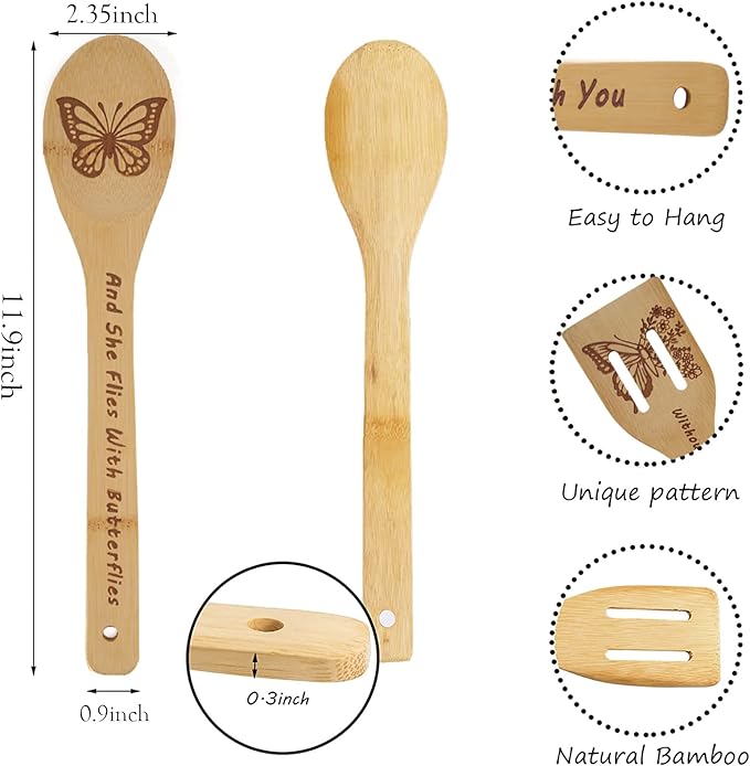 Butterfly Wooden Cooking Spoons Set of 5,Butterfly Gift,Butterfly Lovers Gifts,Butterfly Kitchen Decor,Bamboo Cooking Spoons Farmhouse Housewarming Wedding Mom Cooking House Closing Father's Day Gift