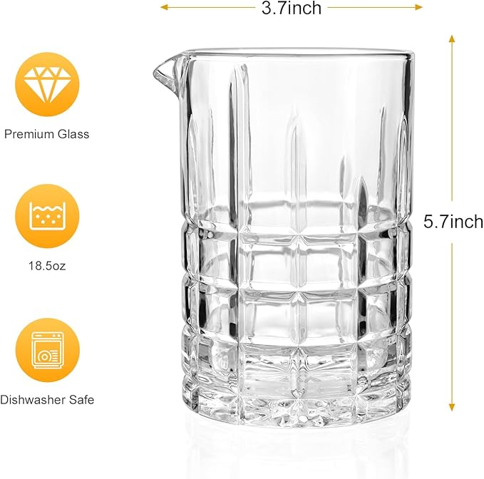 2 Pack Cocktail Mixing Glass, 18.5oz Crystal Mixing Glass, Thick Bottom Bar Stirring Pitcher for Whiskey Manhattan Martini