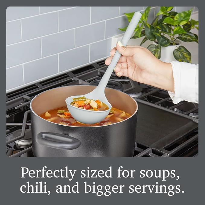 Tovolo Flex Core Silicone Ladle BPA Free Oyster Gray Deep Silicone Soup Ladle, Heat Resistant All Silicone Ladle Construction, Large Dishwasher Soup Ladle Kitchen Utensil for Cooking