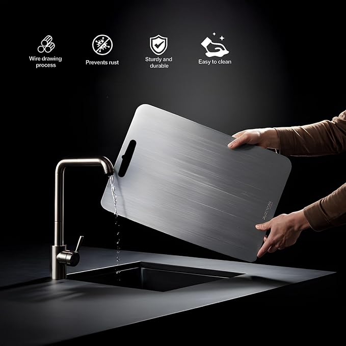Pure Titan® Non-Porous Titanium Cutting Board – Superior Hygiene, Dishwasher Safe & Non-Slip | Ideal for Chefs, Raw Meat, and Camping | Premium Culinary Investment (L)