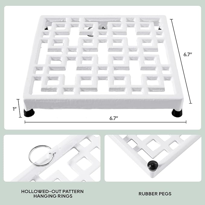 JOGREFUL Cast Iron Trivet Mats, Kitchen Pot Holders to Portect Table/Countertops, Heat Resistant Mats for Teapot/Hot Dishers/Plates, Vintage Mats with Weighted-Base, Grid White