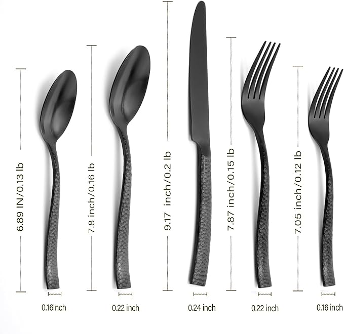 Silverware Set Flatware Set Matte Black Stainless Steel Forged Hammered Cutlery Set Heavy 40 Pieces Service for 8
