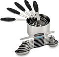13-Piece Magnetic Measuring Spoons and Cups Set, Stainless Steel Kitchen Measure Tools with Silicone Handles, Nesting Dry and Liquid Measuring Cups for Baking Cooking (Black)